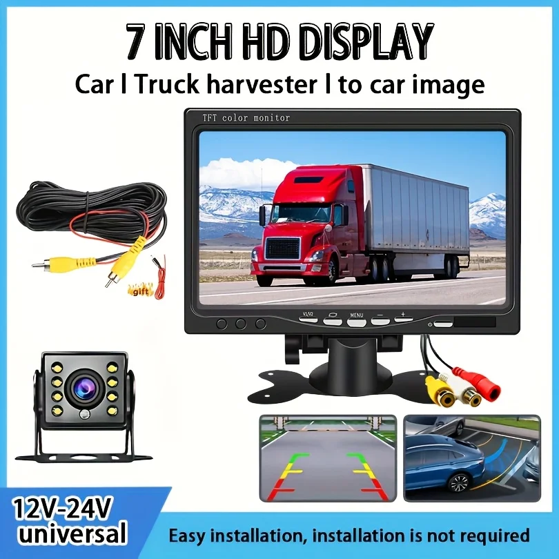 17,78 cm HD-TFT-Farbmonitor mit 8 LED-Rückfahrkamera, 10,0 m langes RCA-Videokabel – robuster CCD, einfache Plug-and-Play-Installation
