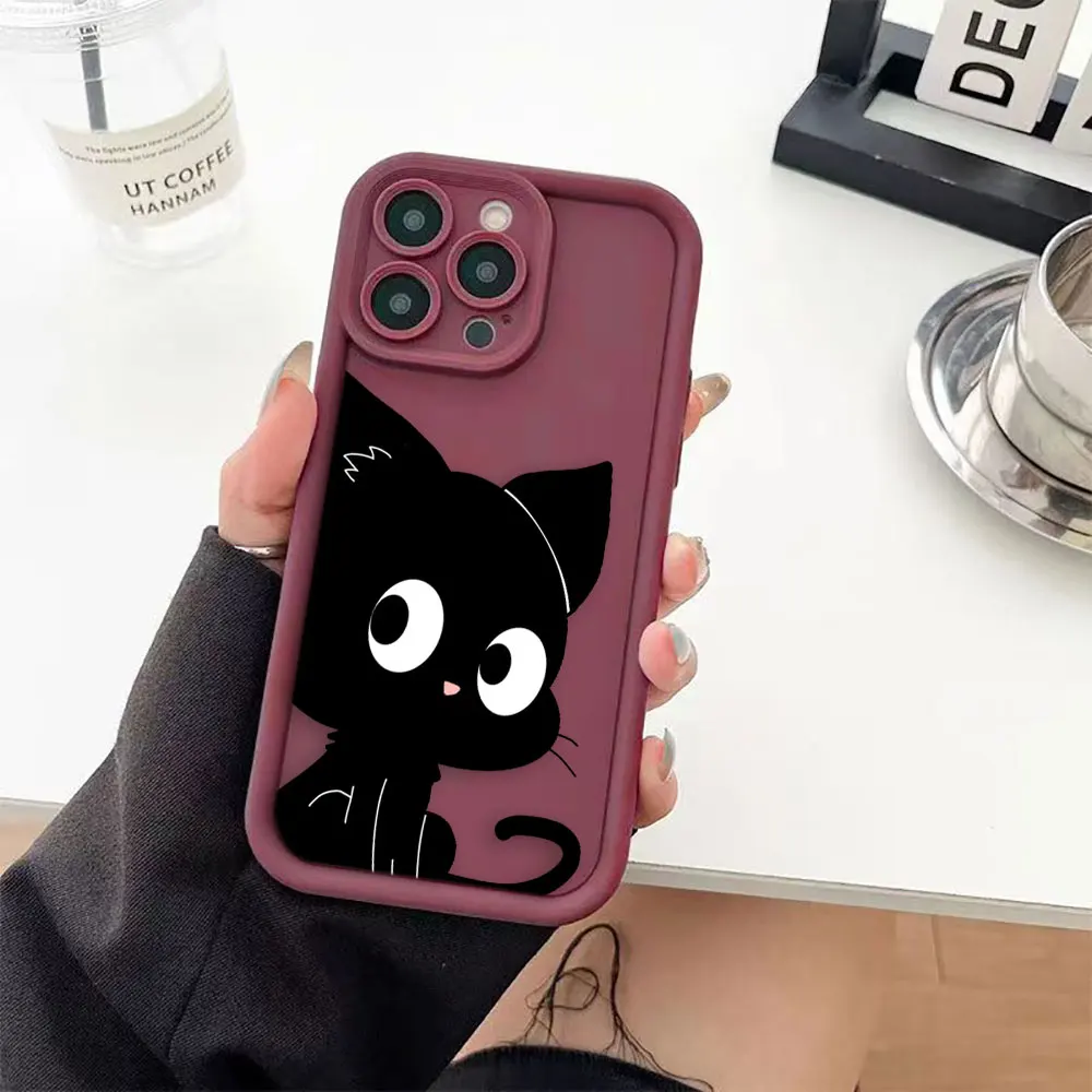 Cute Little Black Cat Luxtury Phone Case For REALME C21 C30 C31 C33 C35 C53 C55 C63 C65 C67 5 7I 8 8I 11 12 GTMASTER 4G 5G Case