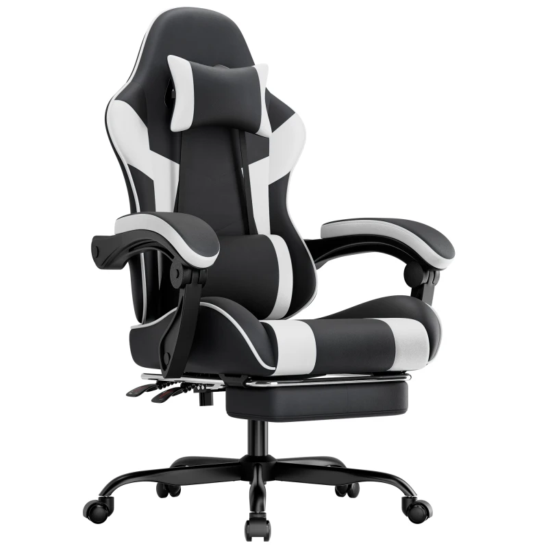 Silla De Juego Ergonómica Con Soporte Lumbar, Silla De Oficina De Cuero Pu Transpirable, Cómoda Silla Para Computadora, Capacidad De Carga De 200 Kg, Altura Del Asiento Y Respaldo Ajustables, Color Negro Y Blanco — -61%, 216.21€ Coupon, from 134.63€ – 61% descuento – €134.63