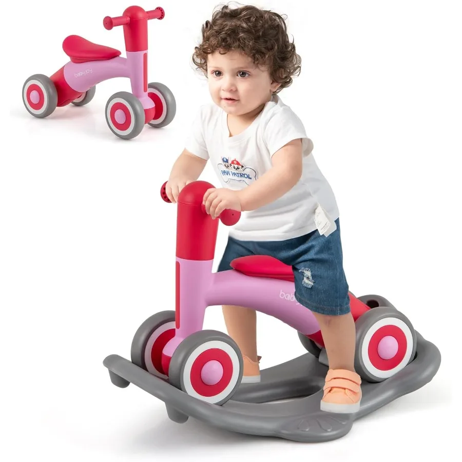 ม้าโยก 3 in 1 ของเล่นขี่ได้ จักรยานทรงตัว พร้อมล้อเรียบ 4 ล้อ แผ่นทรงตัวแบบถอดได้ และเบาะนั่งปรับระดับความสูงได้ สำหรับเด็กเล็ก