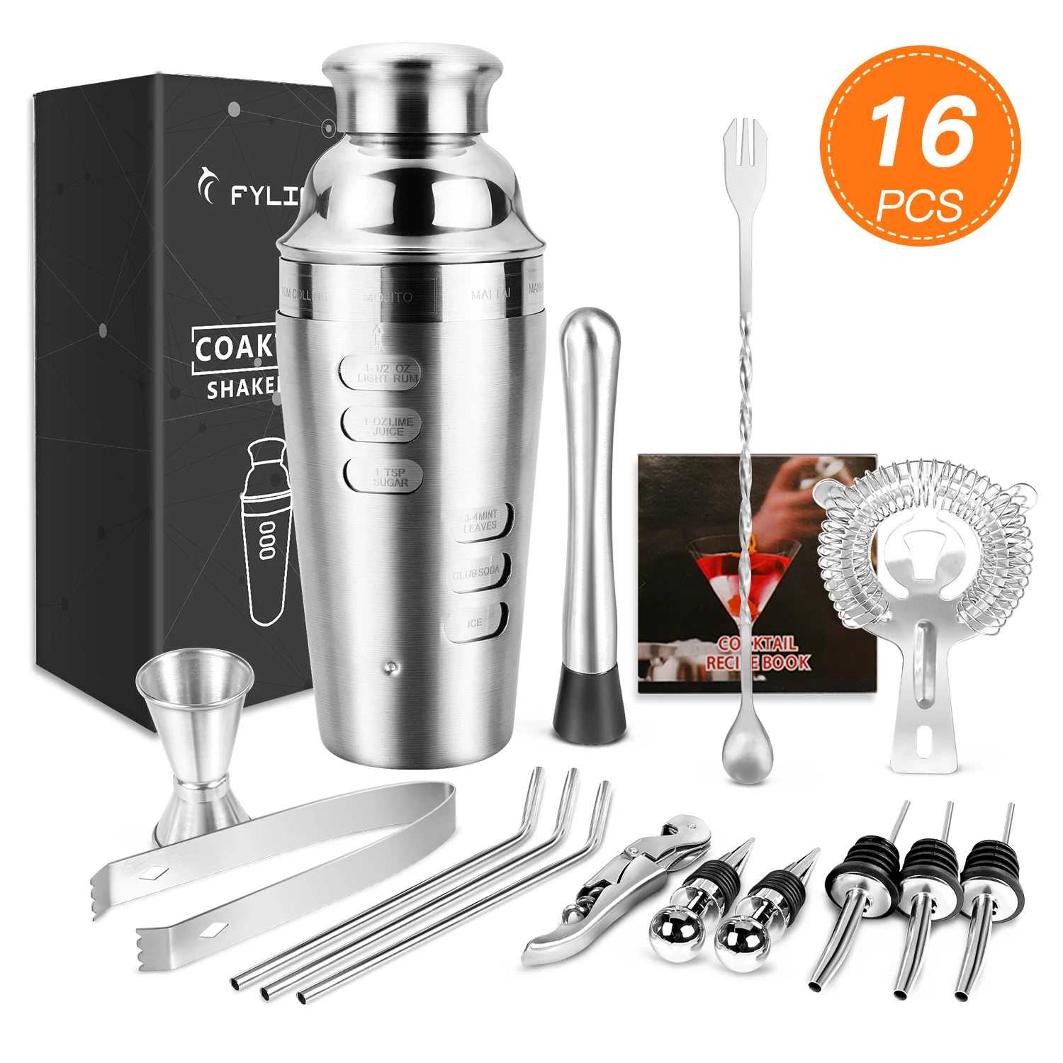 Cocktail Set Stainless Steel Cocktail Shaker Set, Premium Bar Cocktail Shaker Set - The Ultimate Bartender Kit for Home