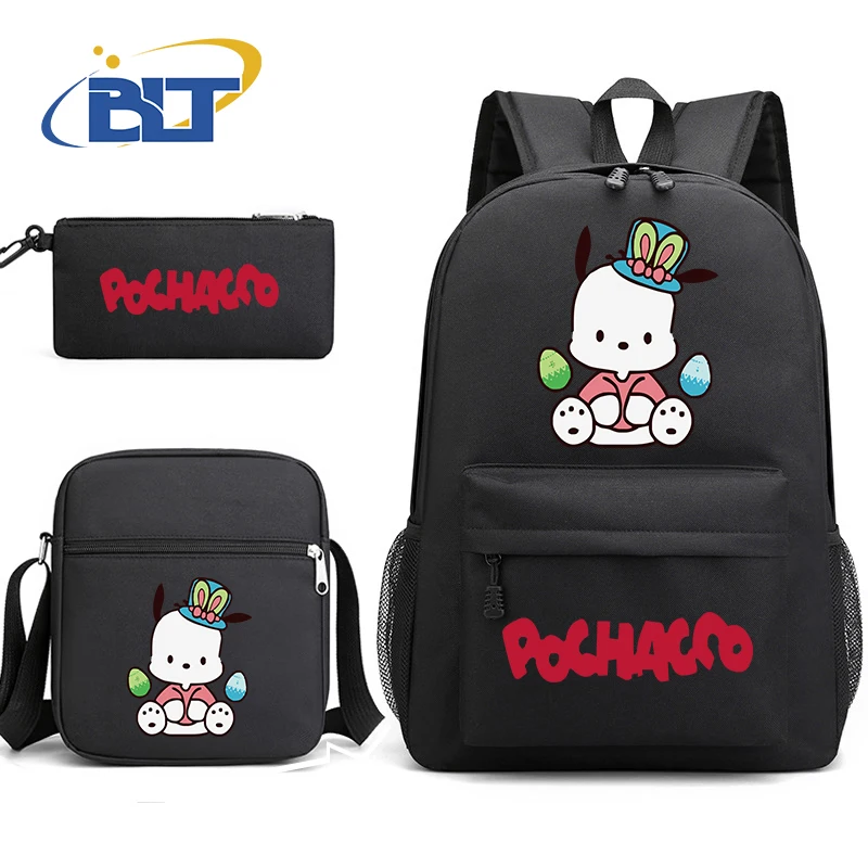 Conjunto de bolsa escolar de estudante estampada MINISO Pochacco mochila infantil bolsa de ombro estojo de lápis conjunto de três peças