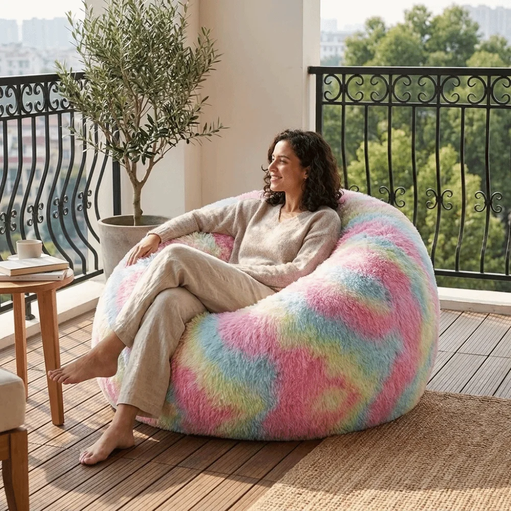 Multi-functional Soft Fluffy Plush Lazy Sofa Cover Large Size Cozy Bean Bag Chair Cover Colorful Round Toys Storage Bag Home Use