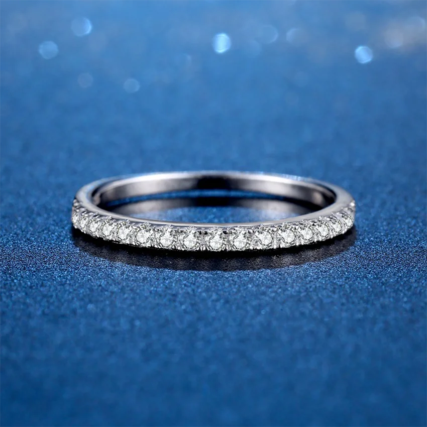 Luxury Moissanite Ring 925 Sterling Silver with White Gold Plated Lab Diamond Eternity Band Engagement Wedding Rings for Women