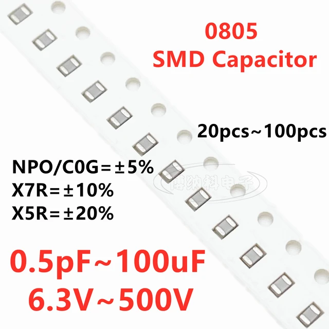0805 Kondensator SMD 0805 1PF2.2PF3.3PF4.7PF6.8PF10PF220PF330PF470PF680PF1NF2.2NF4.7NF10NF100NF0.1UF1UF2.2UF4.7UF10UF22UF100UF 102 103 6.3V 10V 16V 25V 35V 50V 63V 100V 250V 500V 630V 1KV X7R X5R