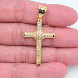 High Quality Gold Color Men Women Clear Cubic Zirconia Bling Stick Rope Wrapped Cross Charm Pendant