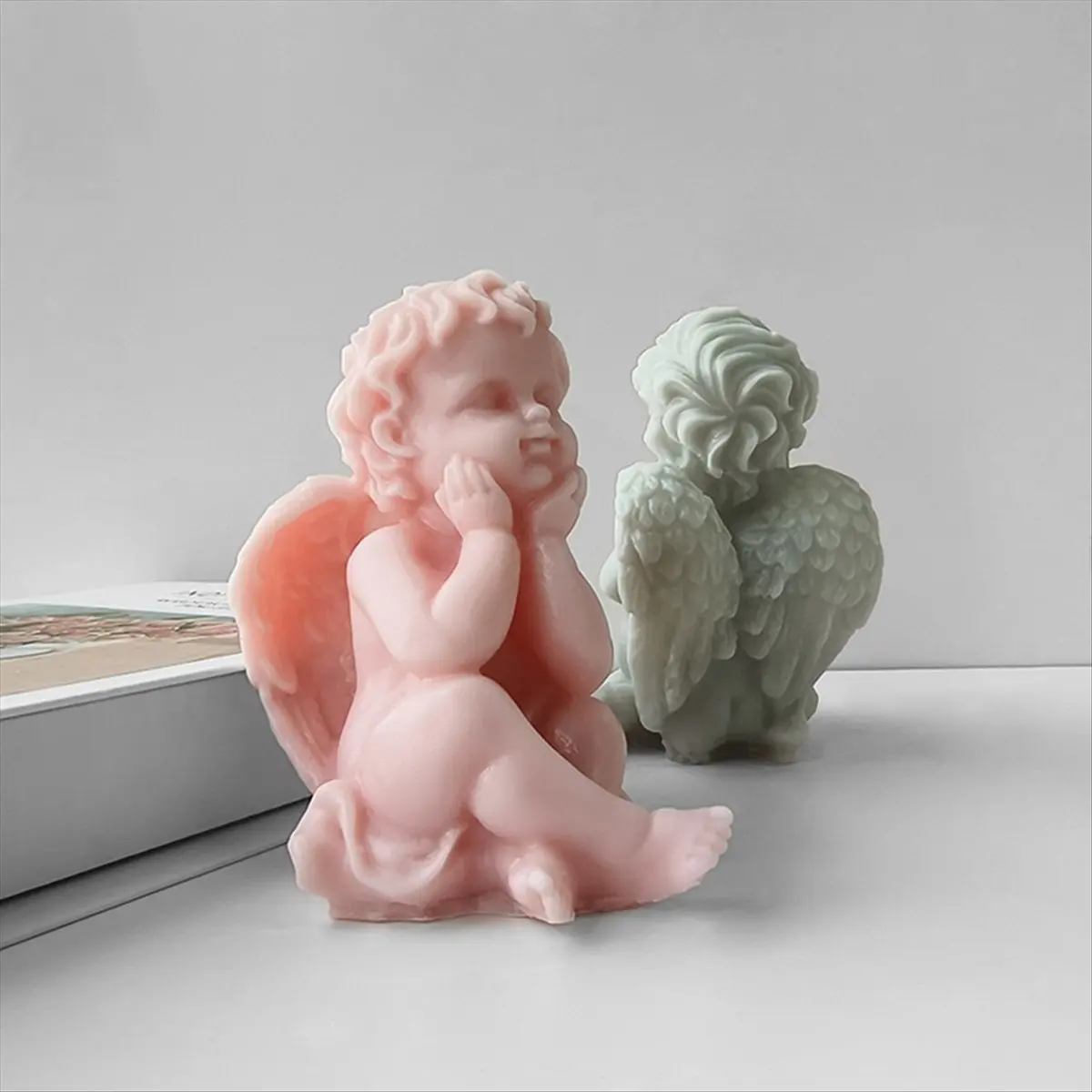 ABFW 3D Angel Children Silicone Mold Lovely Winged Boys Abstract Craft Scented Candle Wax Mould DIY Gypsum Candle Making, B