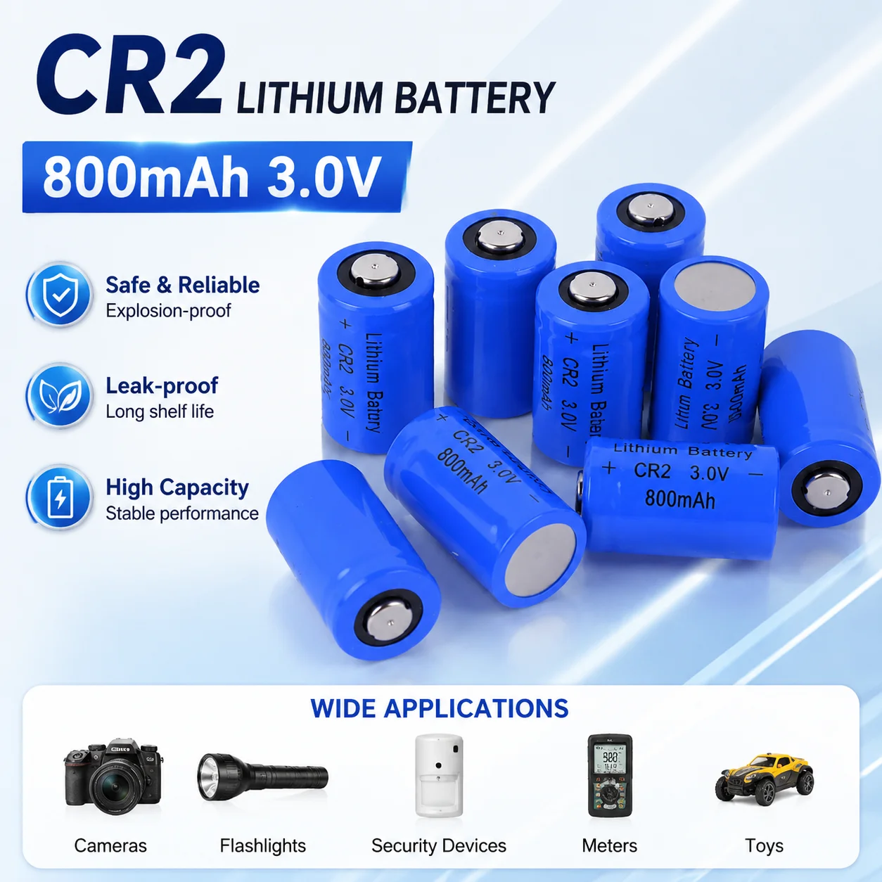 PURFIELD CR2 3V 800mAh Alkaline Non-Rechargeable Dry Battery Replacement Power Cell for Remote Control Doorbell Wall Clock Key