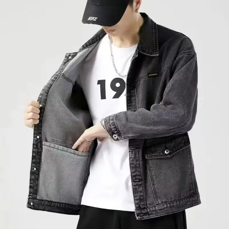 

Men's Denim Jaet Windproof Loose plus Size Spring Autumn Workwear Casual Long Sve Coat Youth Faion Chinese Brand