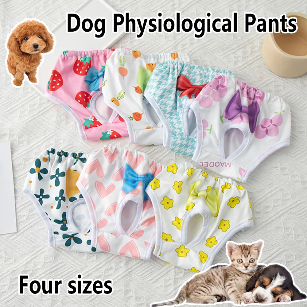 Female Dog Shorts Panties Cartoon Print Dog Physiological Pants Breathable Bow Dog Clothes Elasticity Dog Menstrual Briefs New