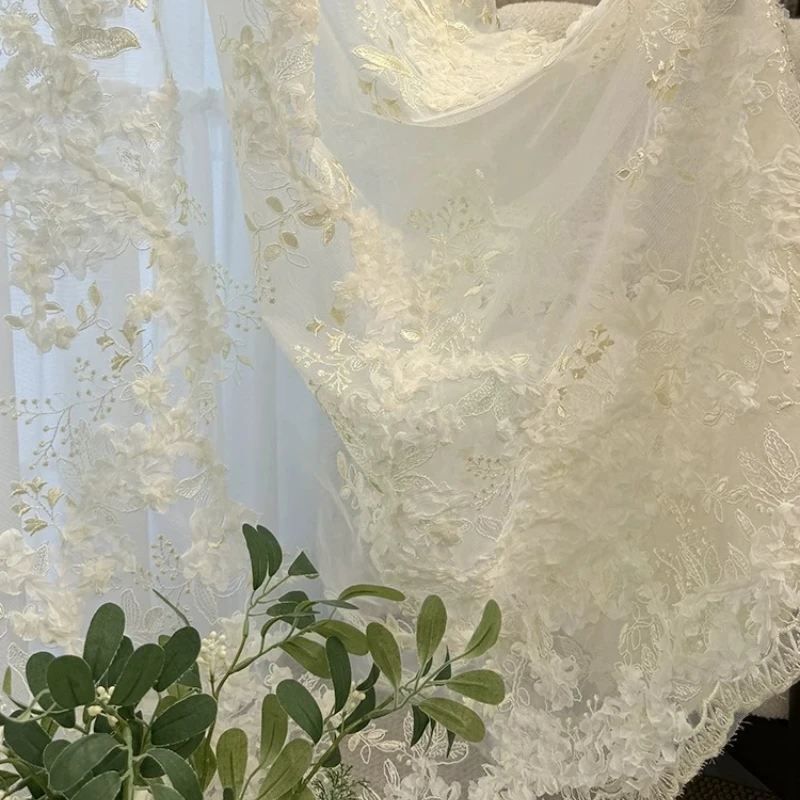 New Heavy Industry Embroidery Flower Petal Trailing French Window Bedroom Living Room Embroidery Window Screen White