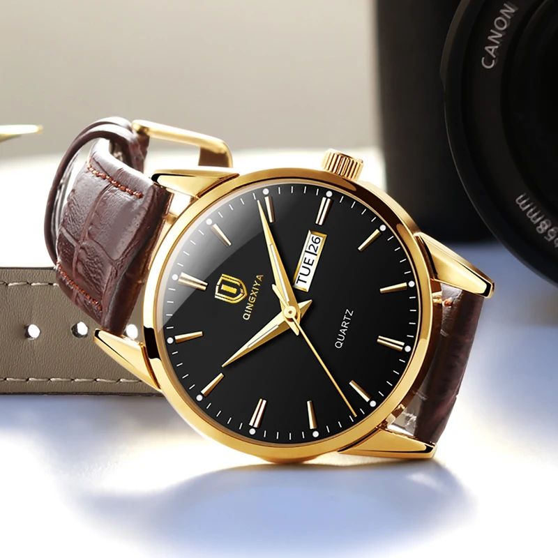 QINGXIYA-Reloj de cuarzo clásico para Hombre, cronógrafo de pulsera, sencillo, de negocios