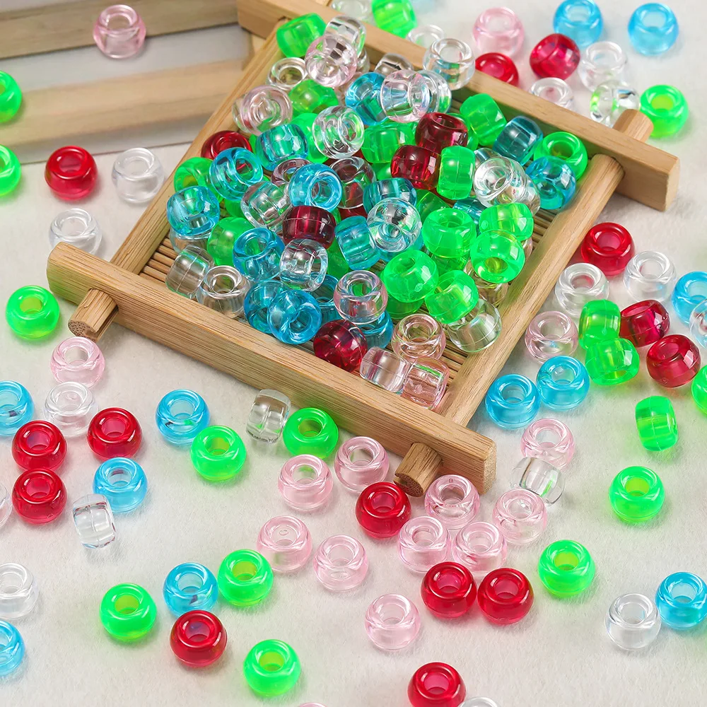 500pcs Acrylic Mixed Color Big Hole Beads Candy Color Plastic Loose Beads for DIY Phone Chain Children Jewelry Making