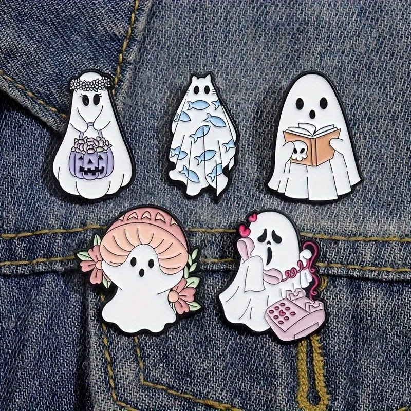 Ensemble de broches en forme de fantôme, 5 pièces, joli dessin animé, pour femmes, décoration de vêtements d'halloween