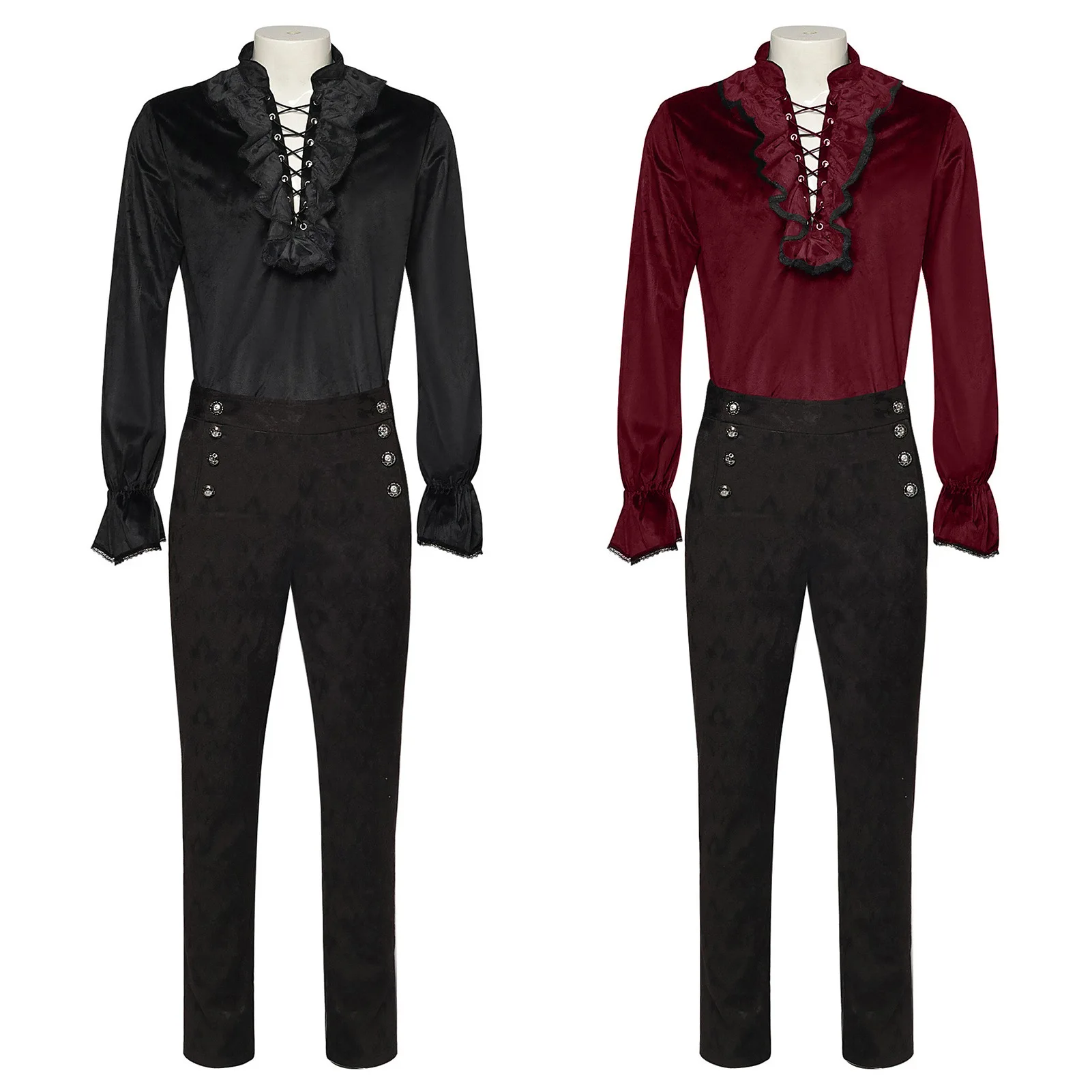 Medieval Clothing Steampunk Victorian Era Tops Plus Size Cosplay Clothing 2025 New Men's Europe America Pleated Shirt Pants Set