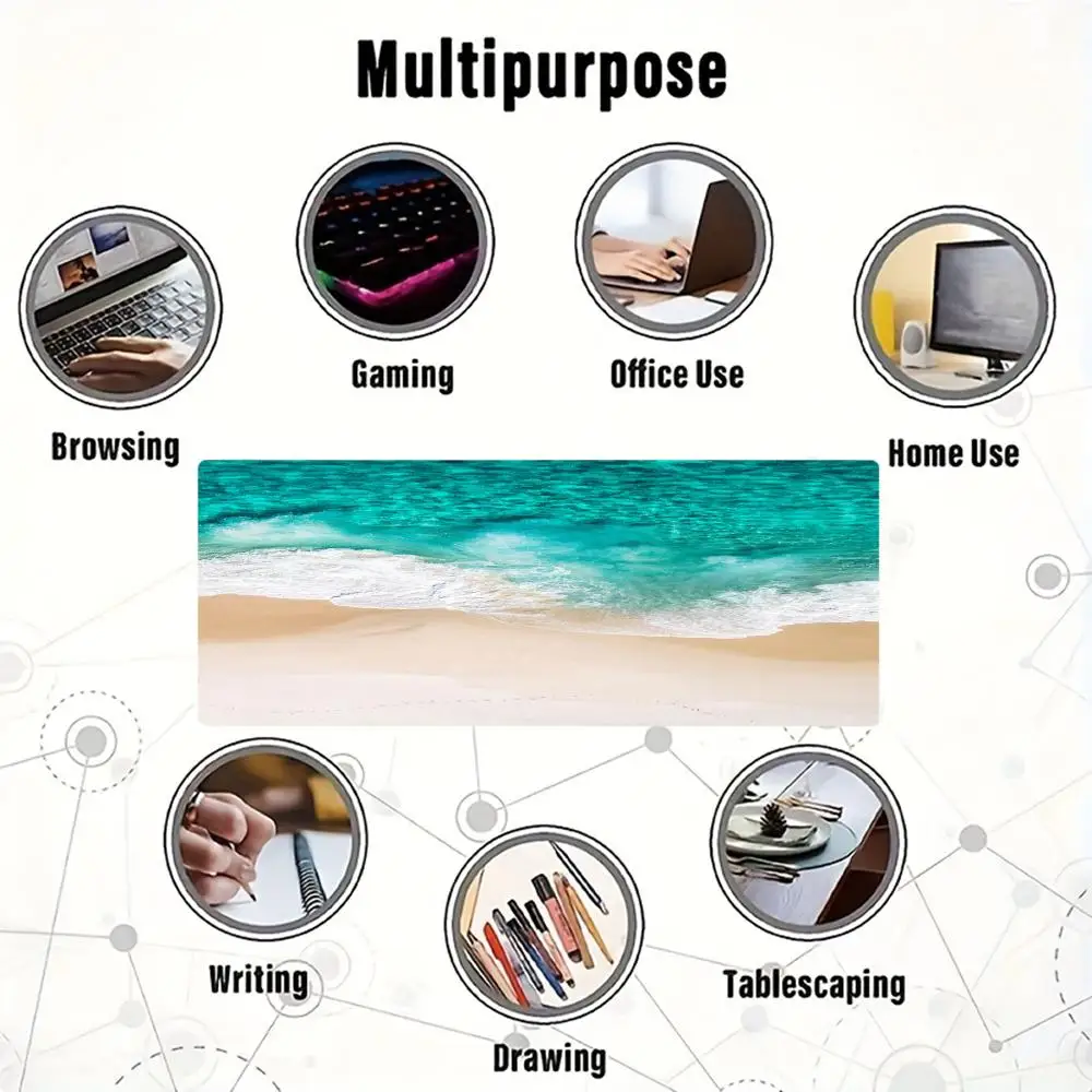 Beach Landscape Mouse Pad, Blue Ocean Style Design, Non-Slip Rubber Desk Mat, Gaming Accessory, Suitable for Laptop Home Office