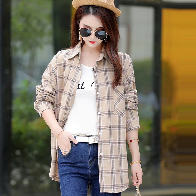 

shirt Women's long checkered shirt Spring and Autumn Korean loose fit shirt for women shirts Golf belt
