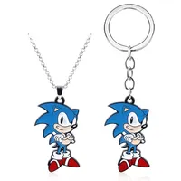 2pcs Sonic The Hedgehog Cute Cartoon Figure Pendant Anime Character Necklace Kawaii Keychain Decoration Children Birthday Gifts