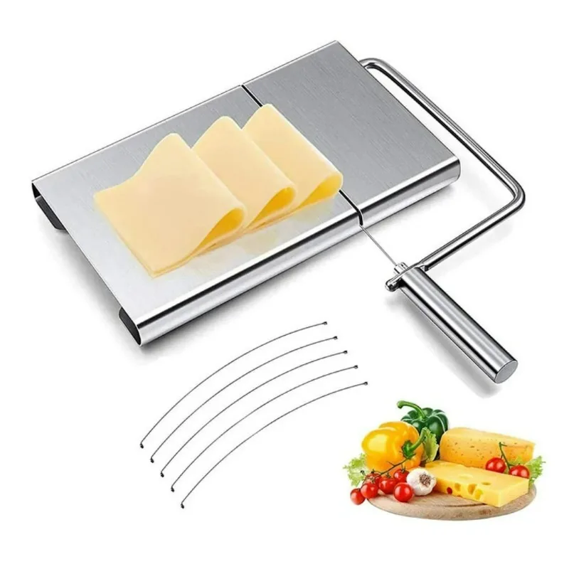 

Home Kitchen Tools Stainless Steel Cheese Slicer Wire Cutter with Scale Measuring Board Nonslip Base Cheese Butter Cake Ham Cut