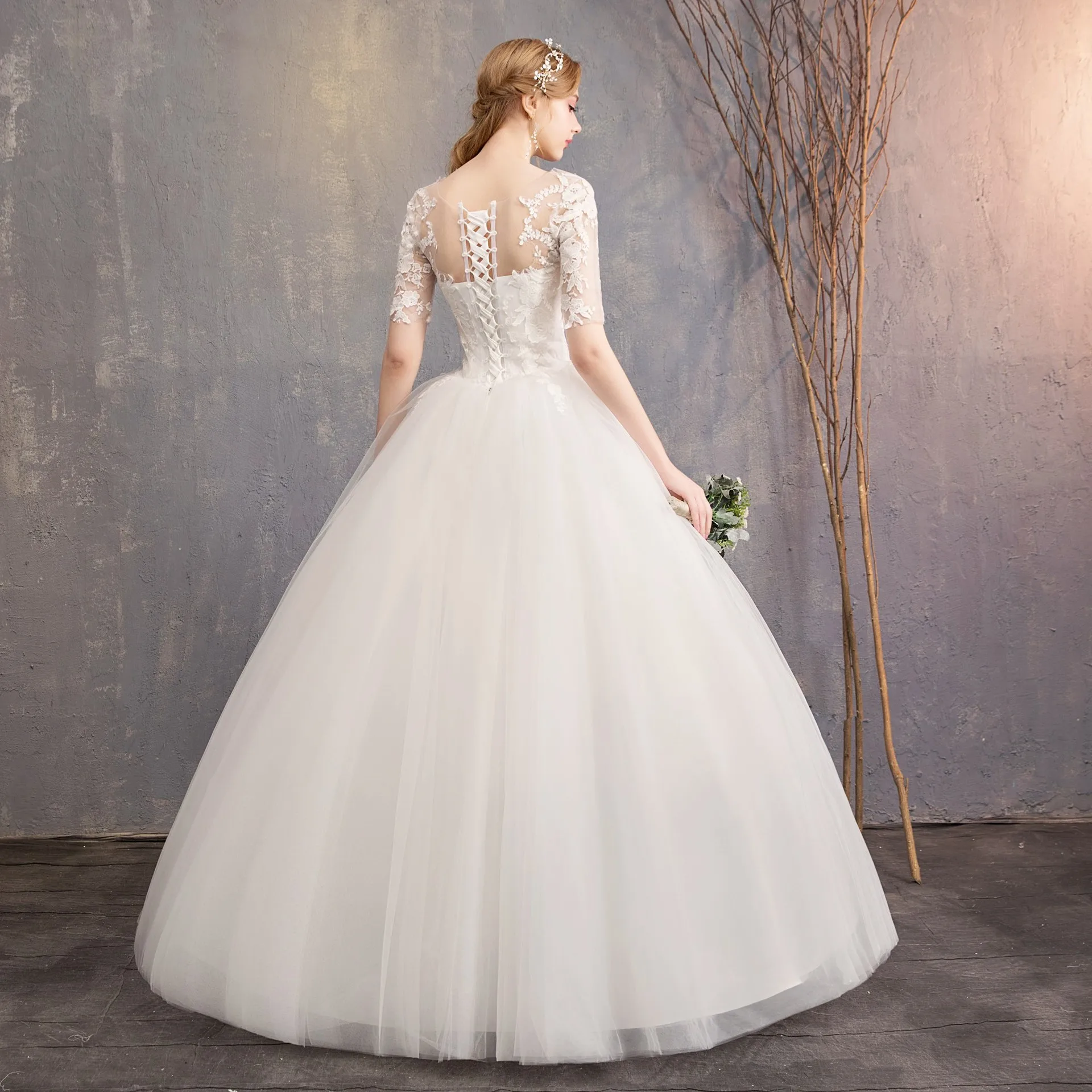 Guxqd Witte Baljurk Vloerlengte Trouwjurken Halfmouwen Appliques Bruidsjurken Formele Vestido De Noiva Robe De Mariée