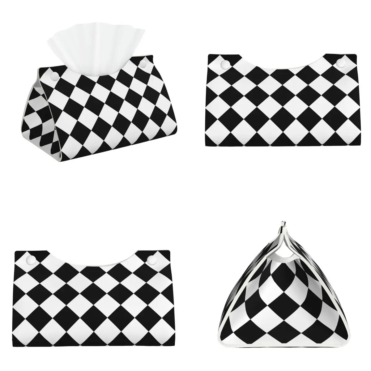 Sillitoe Tartan Black White Rhombus Tissue Box Cover Decorative Geometry Diamond Check Leather Napkin Holder For Home Car Office