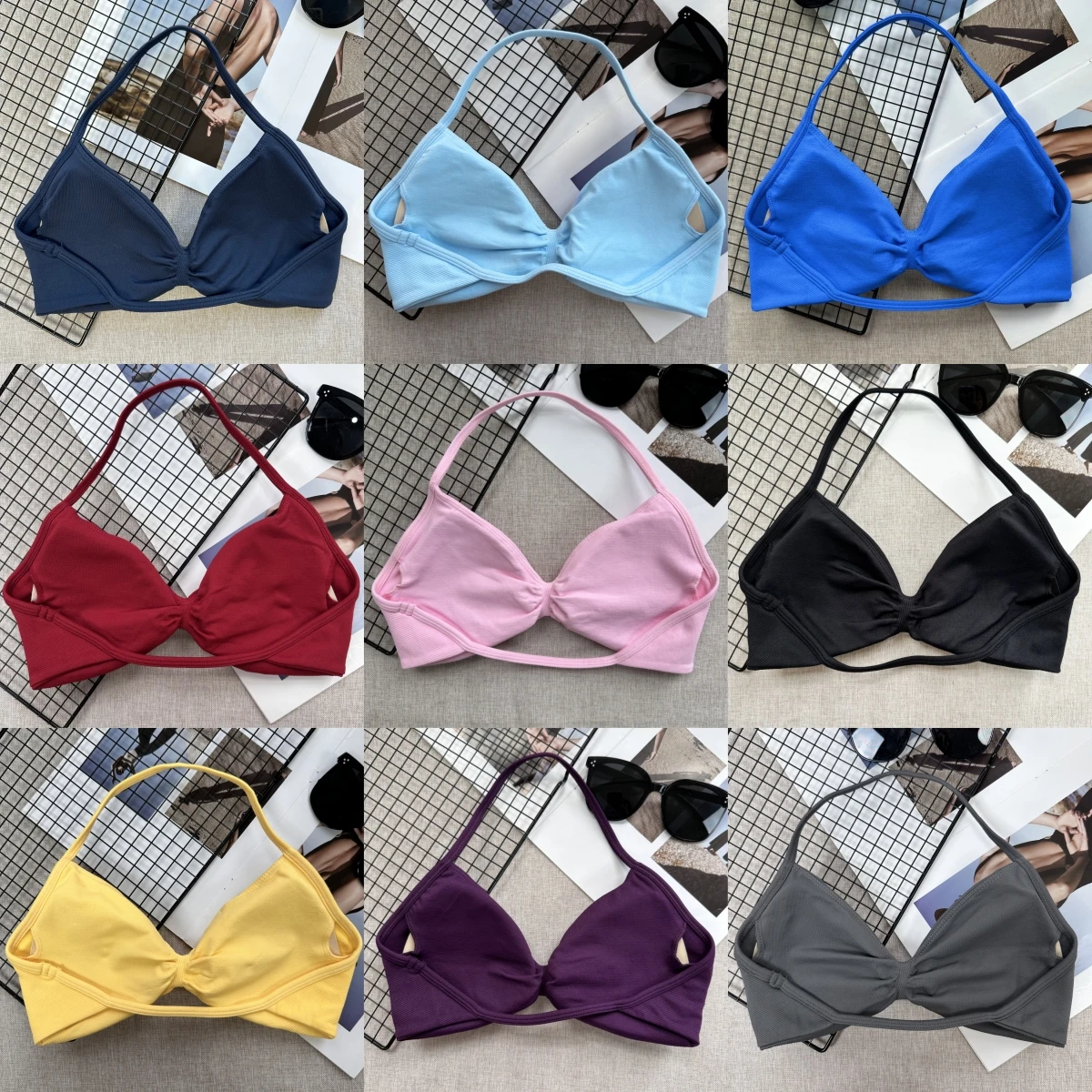 Sports Strappy Bra Yoga Underwear Women Gym Top Running Exercise Backless Bra High Support Active Wear Fitness Workout Halter