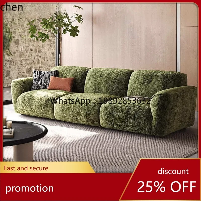 Sofa Retro Sofa Straight Row Living Room Three-Seater Chenille Fabric Sofa