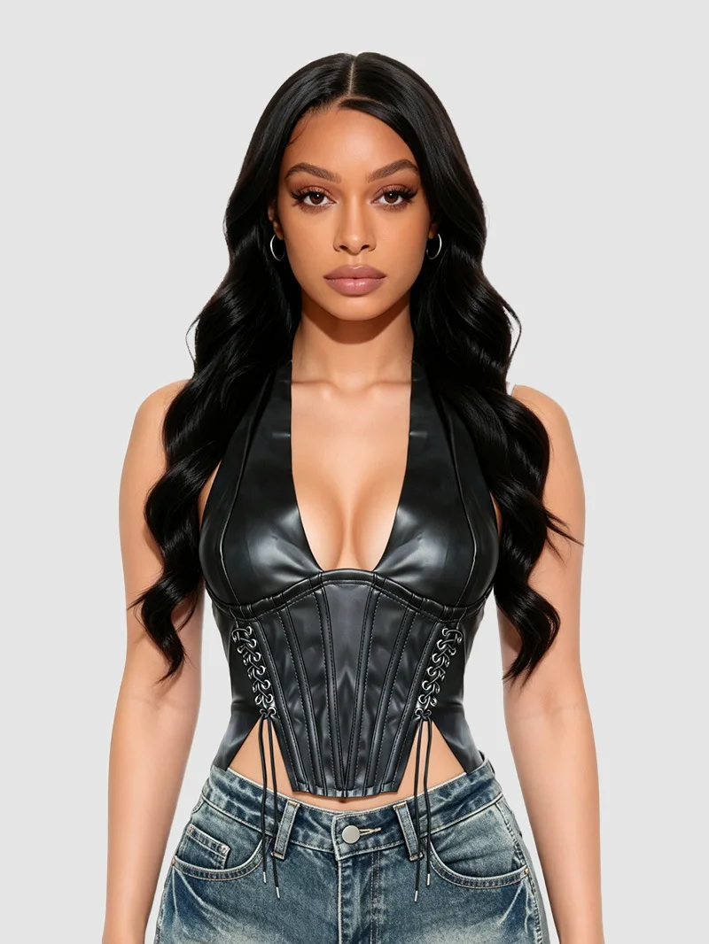 2026PU leather vest, spicy girl sexy slimming camisole, women's vest, vest, nightclub T-shirt, commuting motorcycle top