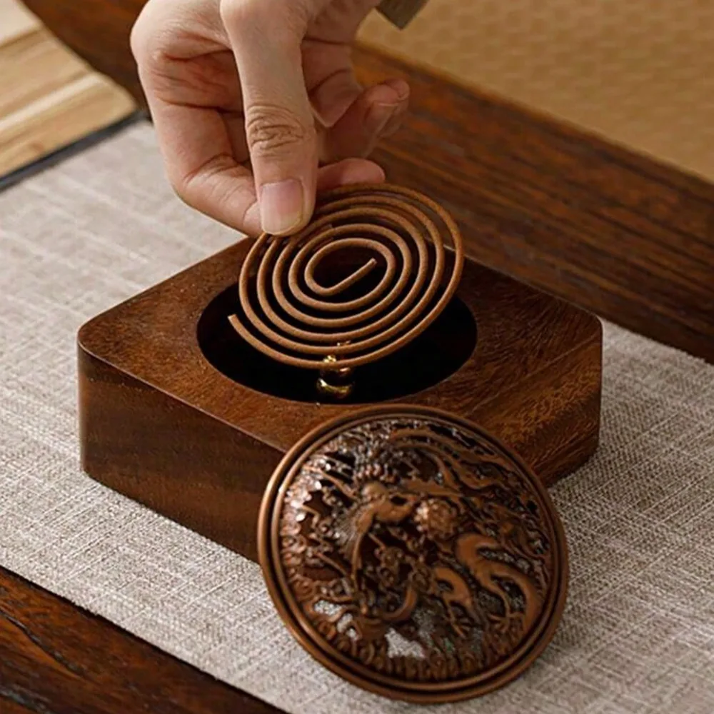 Square Wood Incense Burner Aromatherapy Diffuser with Hollow Lid Handcrafted Chinese Style Zen Meditation Relaxation Fragrance