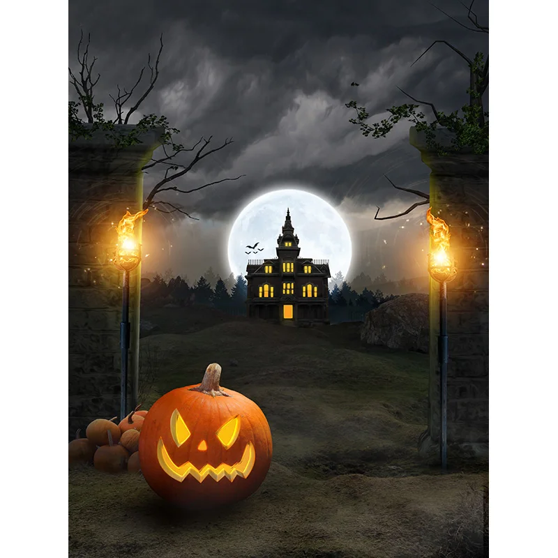 أشباح جاك أو فانوس يوم الهالوين خلفيات للتصوير الفوتوغرافي قلعة شيطان الرعب القرع القمر الأقداس عشية خلفية KB-14 #4