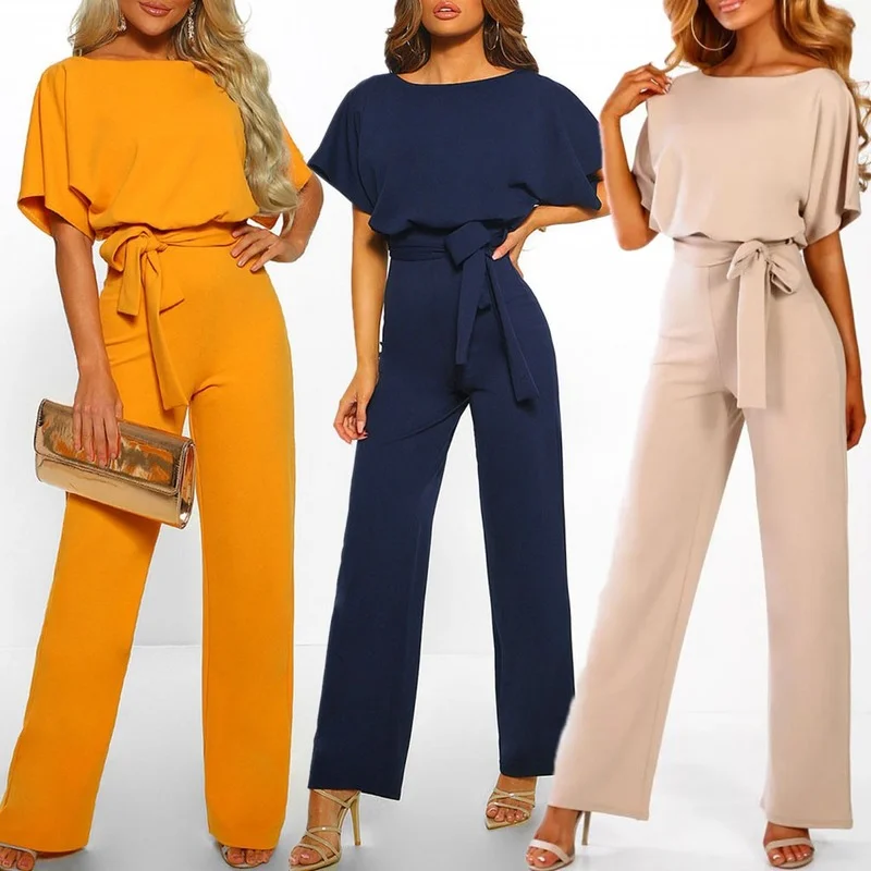 Jumpsuit Ladies Fashion Casual 2022 New Club Wear Wide Leg Buttons Wide Loose Short Sleeve Bodysuit Long Jumpsuit Women Elegant