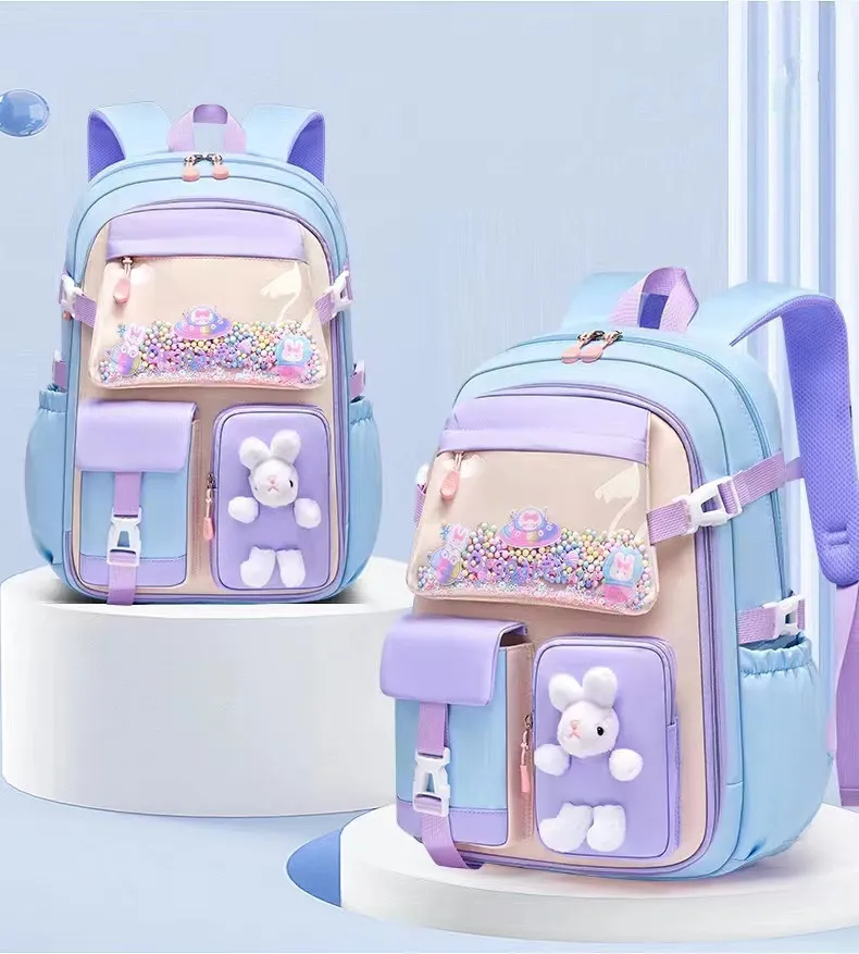 Lovely Rabbit Backpack for Teen Girls Cute Cartoon Schoolbag for Elementary School Girls 2 Size Travel Backpack for Grade 1-9