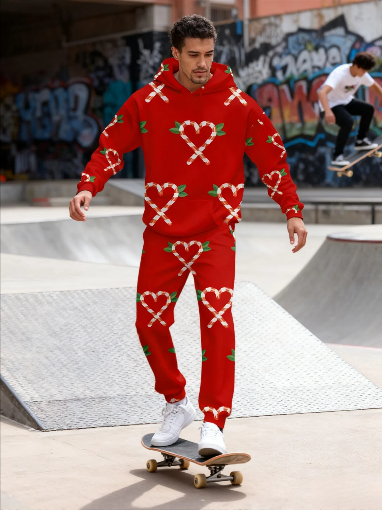 メンズデジタルプリントのおしゃれなカジュアルフード付きセット（2点セット）