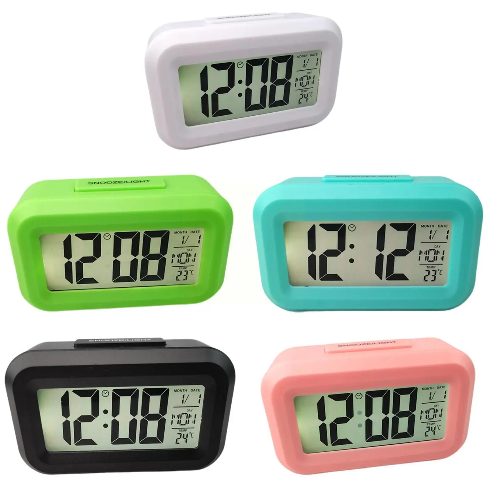 Digital Alarm Clock With Backlight,12/24h,temperature(°c/°f),alarm Clock Clock,snooze,date,weekend Mode,battery White Opera T9k8