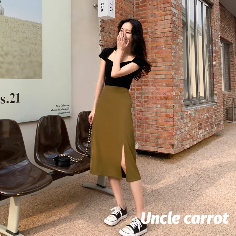 Women Summer Skirts Tall Waist Split Hem Package Hip Solid Color Fashionable Skirt Casual Vestidos Dropshipping YWXCFQ665