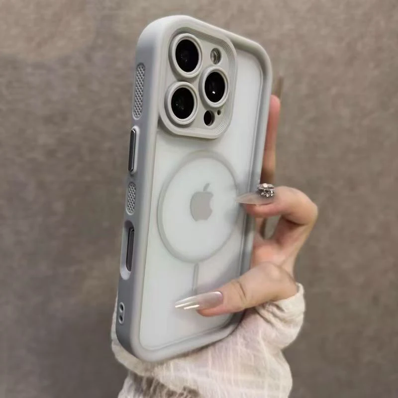 Luxo fosco magsafe caso de telefone transparente para iphone 17 16 15 14 plus 13 12 pro max 17air magnético à prova de choque capa