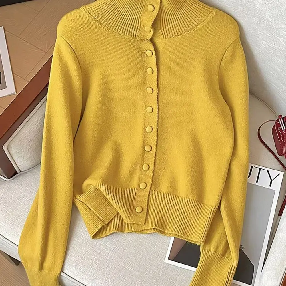 

Casual Round Neck Cardigan Fitted Long Sleeve Straight Tube Sleeve No Decoration Women's Open Front Knitwear