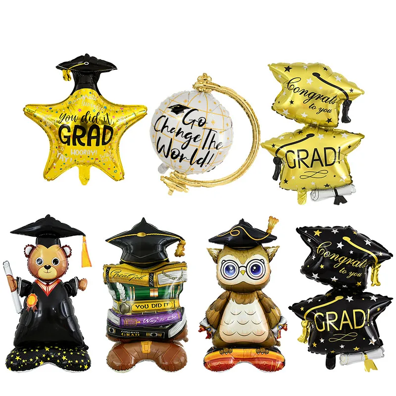 Graduation Party 4D Standing Balloons Bachelor Cap Bear Owl Foil Balloon Grad Congratulation We Did It Decoration Kids Gift Toy