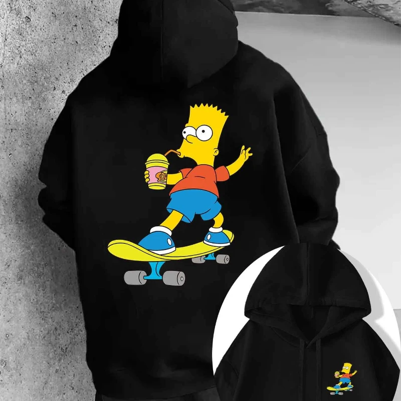 Simpsons Has Authorized A Collaboration with A Cartoon Bart Skateboard Pattern Men's Autumn and Winter Hooded Sweatshirt