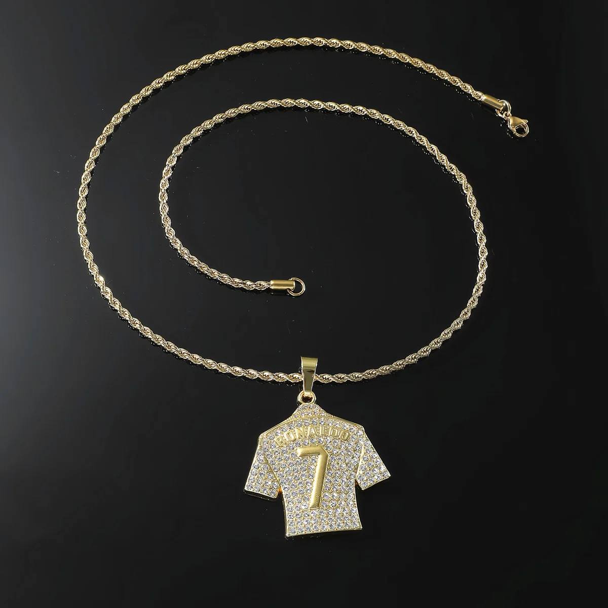 HNSP Cristiano Ronaldo CR7 Jersey Full Zircon Pendant Chain Necklace For Men Male Soccer Fans Gift Hip Hop Jewelry