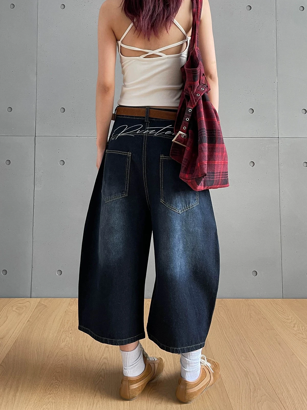 بنطلون جينز صيفي أمريكي عالي الذكاء للرجال واسع الساقين بتصميم سكين إيدج بطول سبع أقدام مطرز ومصمم خصيصًا