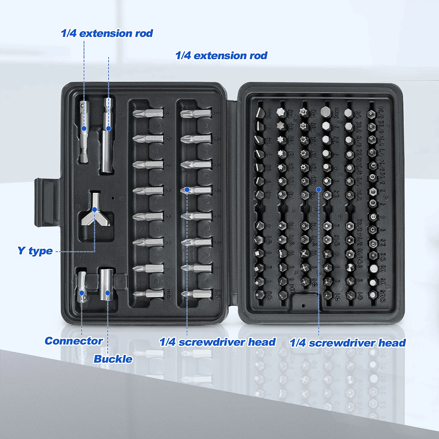 PROSTORMER 100pcs Screwdriver Bit Set Security Chrome Vanadium CR-V Steel Hex Key Phillips Slotted Tri-Wing Repair Hand Tool Kit