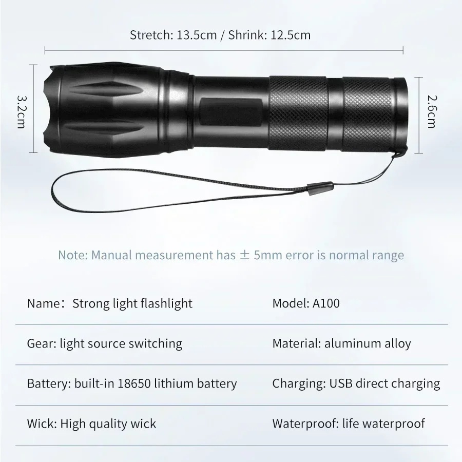 Portable Multifunction Flashlight Outdoor Adventure Sports LED Emergency Flashlight for Fishing Camping Photography Selfie