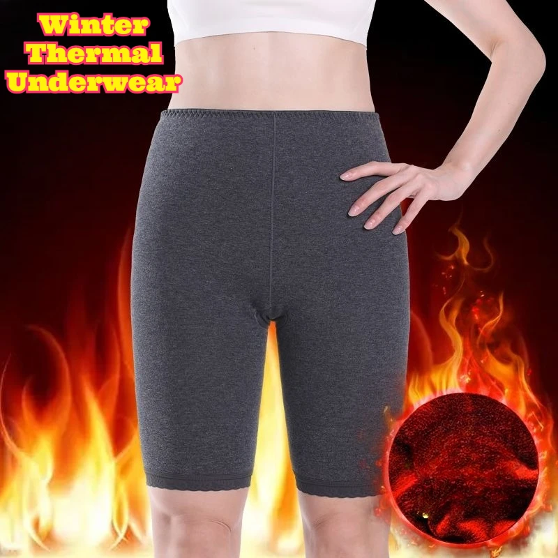الشتاء ملابس اخلية حرارية النساء صوف مبطن سميكة الدافئة عالية الخصر البطن تحكم سراويل 5 نقطة السراويل المضادة للبرد حجم كبير لينة