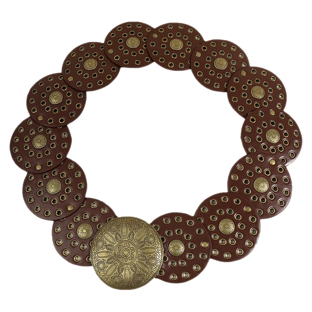 

Retro Metal Wide Belt Brown Boho Cowgirl Concho Belts Women Western Chunky Disc Fashion Vintage Buckle Hollow Decorations