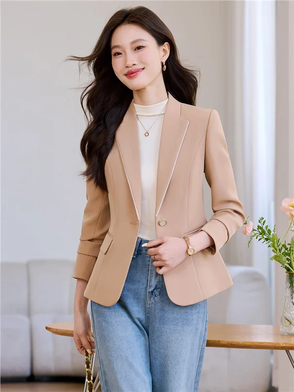 

Элегантный женский пиджак с длинным рукавом для офиса, деловых встреч и выступлений, модный, весна-осень, новинка, шелковый топ