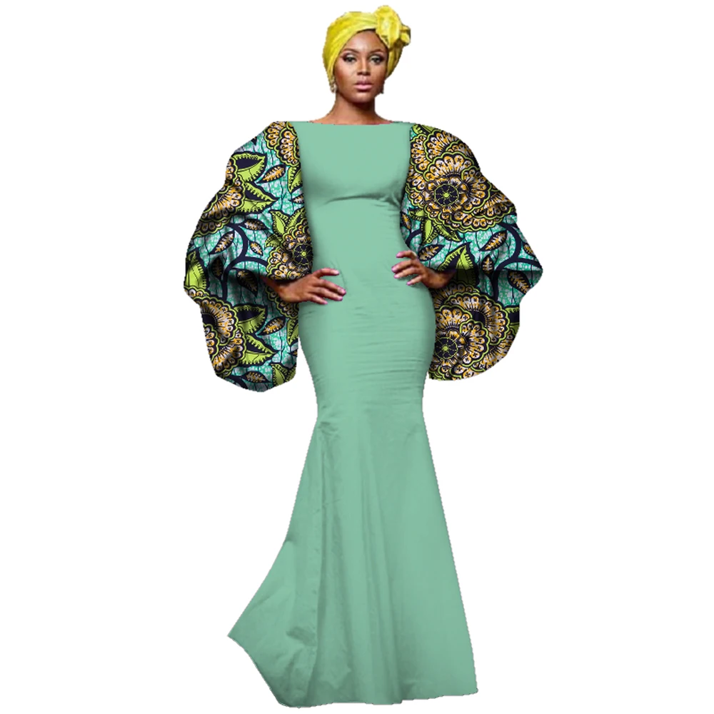 2024 New African Printing Women Party Dress Big Sleeve Sexy Long Dresses for Women Africa Bazin Riche Maxi Dresses WY2827