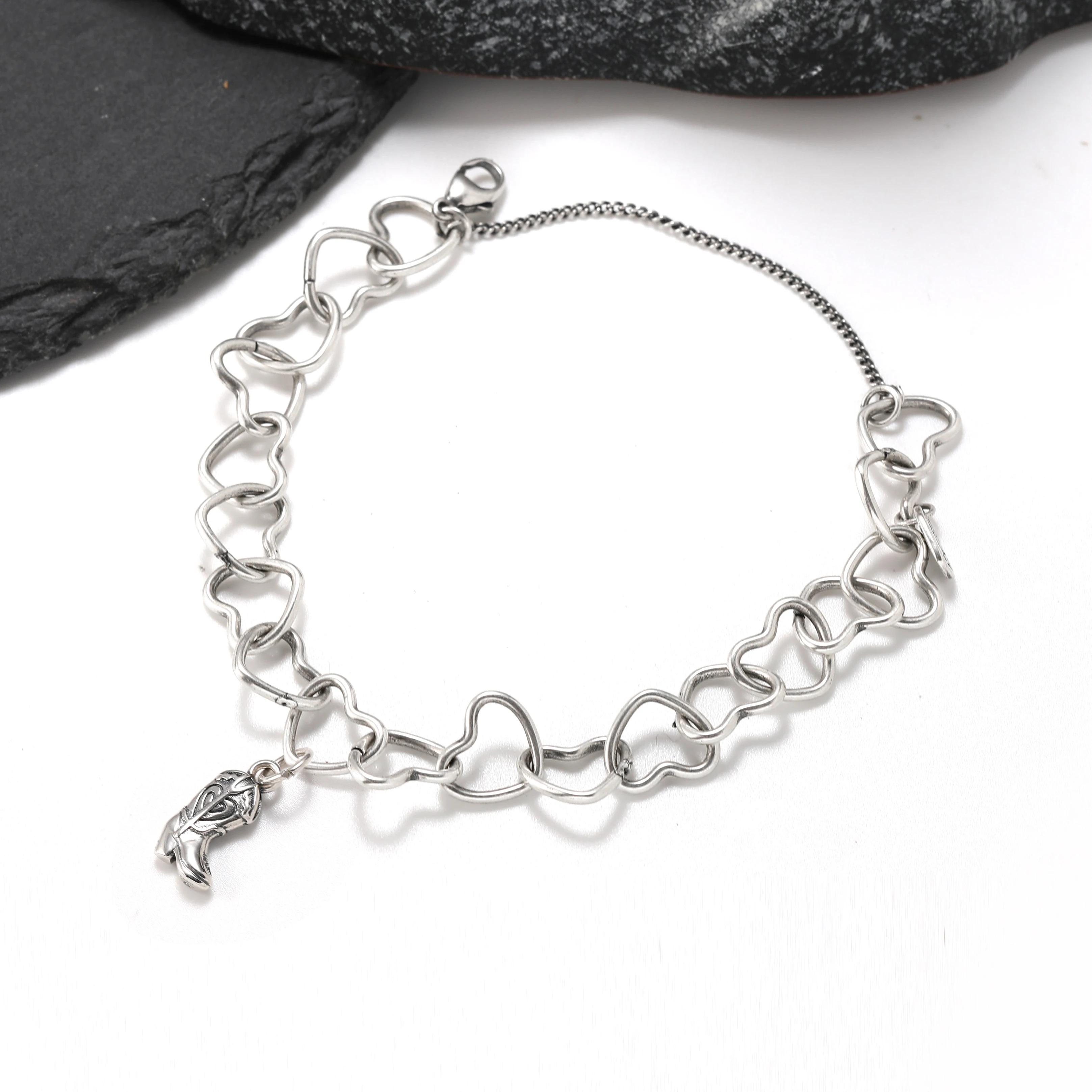 

Genuine 925 sterling silver Connected Hearts Charm Bracelet DIY shoe pendant