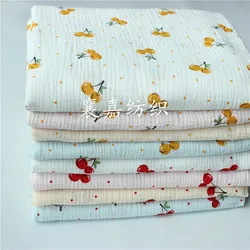 Cotton Fabric Double-layer Cherry Print Crepe Gauze for Sewing Home Wear Baby Wrap Children's Sleepwear Fabric