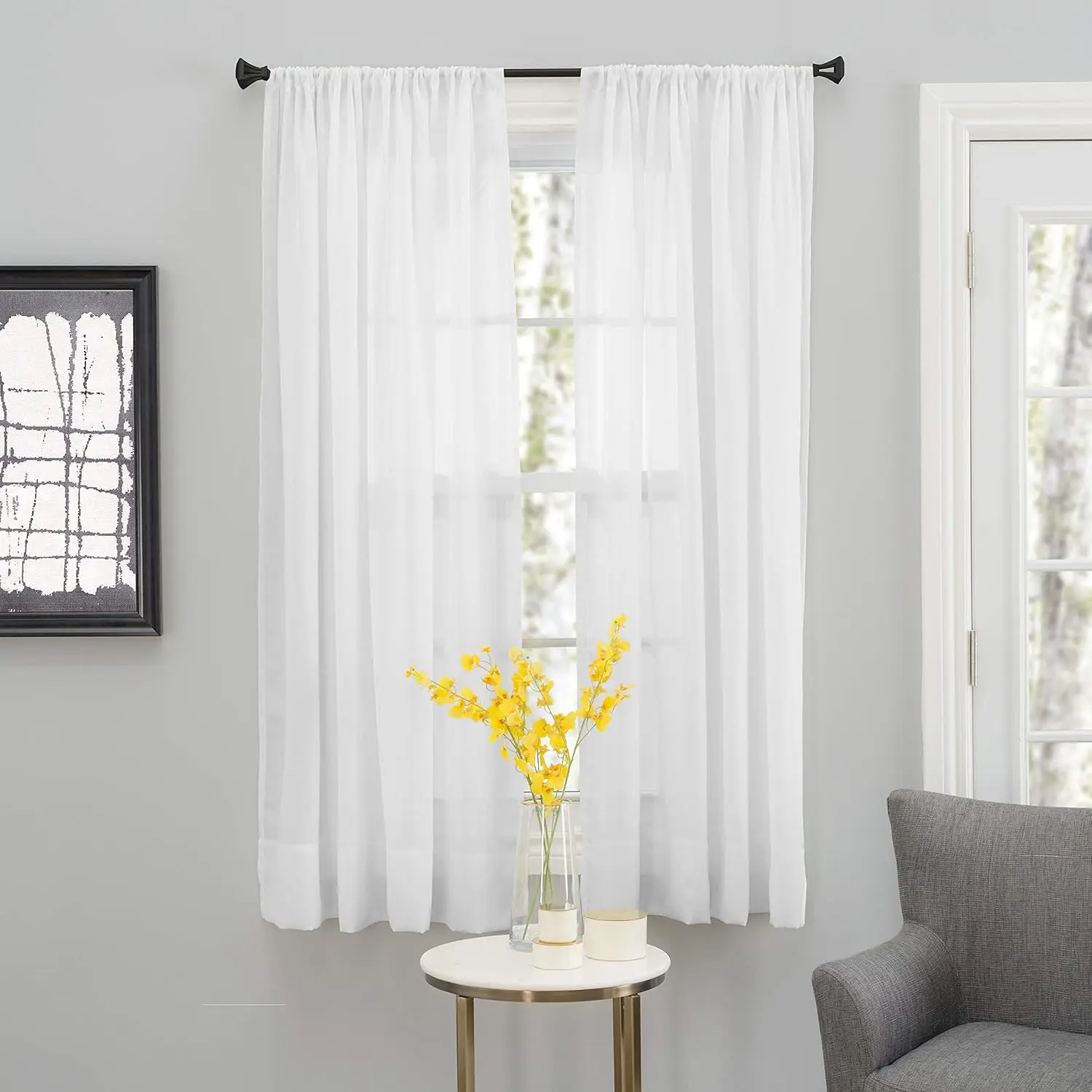 

Semi-Sheer Crushed Voile Curtains with UV Deflection for Living Room Bedroom Dining Room, Energy-Saving Privacy Panels, White